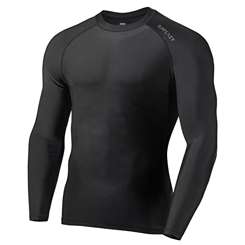 SURFEASY Camisa Compresión para Hombre,Camisa de protección Manga Larga para Surf, natación, Actividades al Aire Libre, Rashguard Secado Rápido, Negro, XL