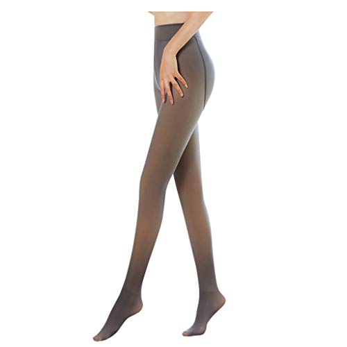 Surfiiy - Medias térmicas transparentes para mujer, color carne con interior de forro polar, 320 Den para invierno, en negro, gris, café u original, Negro 320g, 90 cm