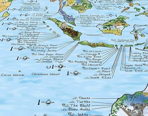 Surftrip Map by Awesome Maps - Mapa mundial ilustrado para los surfistas - reescribible - 97,5 x 56 cm