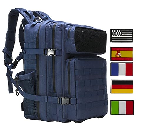 SusggO Mochila Militar Tactica 45L 5 Banderas, Gran Capacidad Impermeable Mochila Viaje Mochila Crossfit senderismo trekking camping mochila escolar deportes aire libre gimnasio (AZUL)