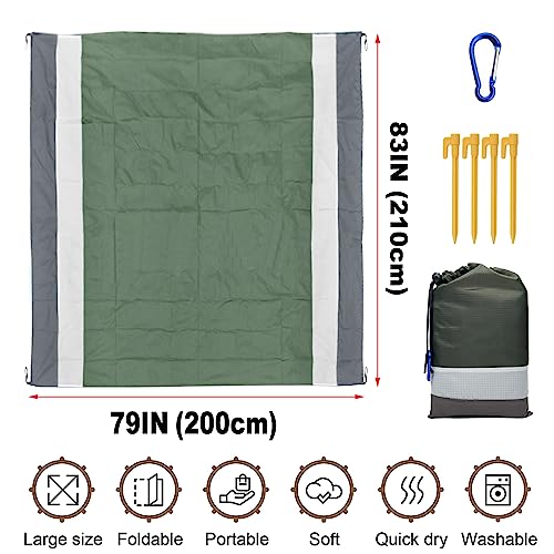 Suwang Esterilla Playa 200 x 210 cm,Manta Playa impermeable,Alfombra de Playa sin arena,Alfombra Playa Grande,Para playa,Senderismo beach blanket portátil de secado rápido. (Verde militar/Blanco/Gris)