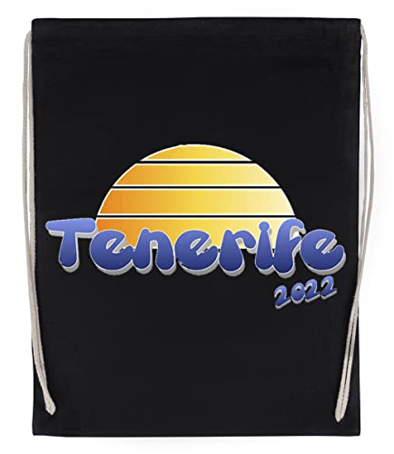 Suzetee Tenerife 2022 Saco Deportivo Reutilizable Negro Bolsa De Algodón Para Gimnasio