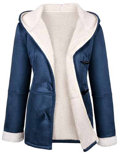 Svanco Mujer Abrigos Invierno Calentitos con Forro Polar Chaqueta de Piel con Capucha con Horn Botones Parka Grueso Elegantes Sudadera Lana