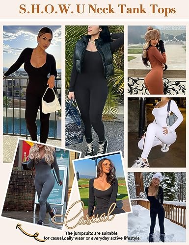 Svanco Mujer Mono de Deportivo Manga Larga Mono de Yoga Jumpsuit Elásticos de Una Pieza Monos de Punto Acanalado Ajustado Mallas Sexy para Gimnasio Entrenamiento Overol