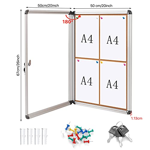 SwanSea cerrado tablero de anuncios Boletín de corchos caso a prueba de manipulaciones con tornillos de montaje de 67 x 50 cm (4 x A4)