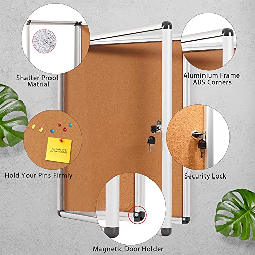 SwanSea cerrado tablero de anuncios Boletín de corchos caso a prueba de manipulaciones con tornillos de montaje de 67 x 50 cm (4 x A4)