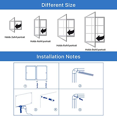 SwanSea Tablón de anuncios cerrado Tablero de anuncios de borrado en seco Tableros de anuncios bloqueables Blanco con marco de aluminio 49 x 36 cm (2 x A4)