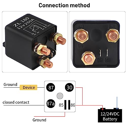 SWAWIS Relé 12V 250A 5 Pin, Relé de coche Auto Relé Endless Heavy Duty Terminal del Interruptor de Control de Batería Toma de Relé de Arranque de Coche, Relé para Automóviles Heavy Duty