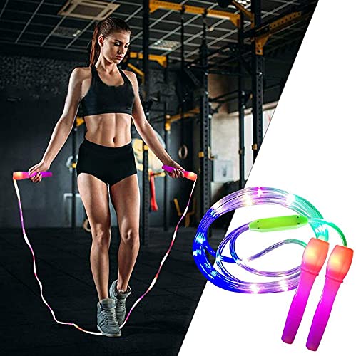 Sweelive Pack de 2 luces LED de cuerda para saltar con iluminación, longitud ajustable y tres modos de iluminación cuerda para saltar la velocidad para niños, espectáculo de luces, fitness