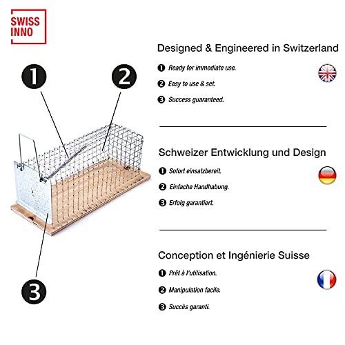 SWISSINNO Jaula para Ratas, Construida en madera y metal, Atrapar + soltar, Diseño seguro, Uso interior y exterior, Segura para niños y mascotas, Fabricado en Europa: 1x Trampa