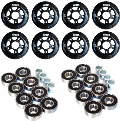 Switch Roller Blade Wheels - Juego de 8 ruedas (80 mm, 85 A, con cojinetes ABEC 9), color negro