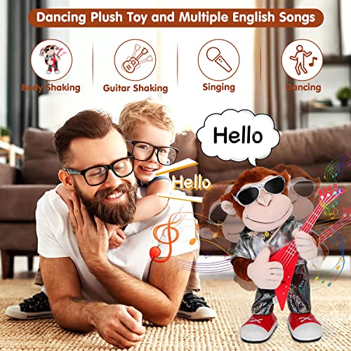 SWTOIPIG Juguete de Peluche de Mono Bailando, Juguetes de Peluche, Canto de Baile, Moldeado Punk con Guitarra, Control de un botón, Juguetes educativos para niños, Desarrollo de Inteligencia Musical