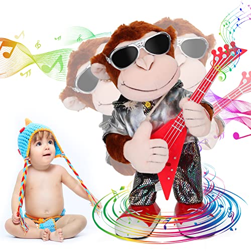 SWTOIPIG Juguete de Peluche de Mono Bailando, Juguetes de Peluche, Canto de Baile, Moldeado Punk con Guitarra, Control de un botón, Juguetes educativos para niños, Desarrollo de Inteligencia Musical