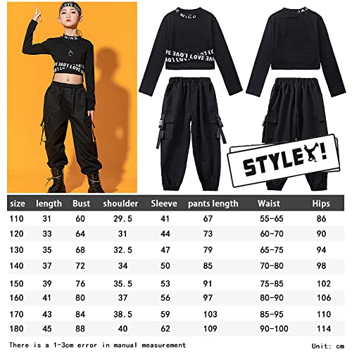 SXSHUN Ropa Deportiva para Niñas, Traje De Baile Callejero De 2 Piezas, Top + Pantalones De Trabajo, Ropa De Baile Casual, Negro Y Blanco, 8 años-9 años