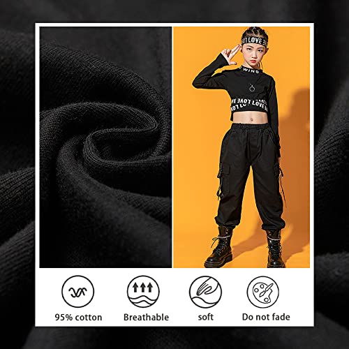 SXSHUN Ropa Deportiva para Niñas, Traje De Baile Callejero De 2 Piezas, Top + Pantalones De Trabajo, Ropa De Baile Casual, Negro Y Blanco, 8 años-9 años