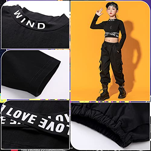 SXSHUN Ropa Deportiva para Niñas, Traje De Baile Callejero De 2 Piezas, Top + Pantalones De Trabajo, Ropa De Baile Casual, Negro Y Blanco, 8 años-9 años