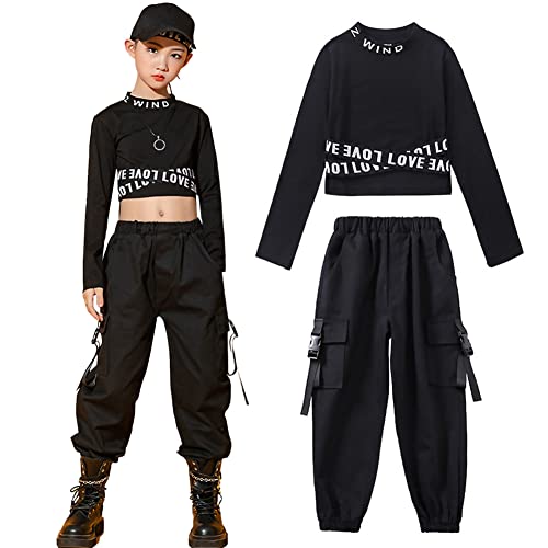 SXSHUN Ropa Deportiva para Niñas, Traje De Baile Callejero De 2 Piezas, Top + Pantalones De Trabajo, Ropa De Baile Casual, Negro Y Blanco, 8 años-9 años