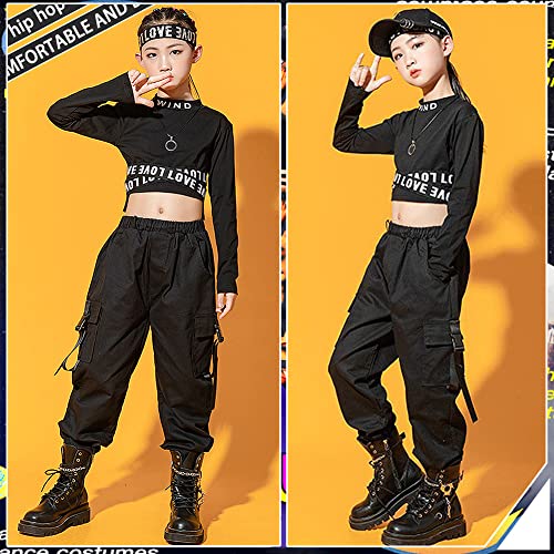 SXSHUN Ropa Deportiva para Niñas, Traje De Baile Callejero De 2 Piezas, Top + Pantalones De Trabajo, Ropa De Baile Casual, Negro Y Blanco, 8 años-9 años