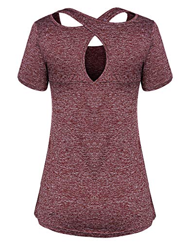 Sykooria Camiseta Deportiva Mujer Fitness de Manga Corta Tops de Yoga Camiseta Holgada Informal Transpirable de Secado Rápido Ropa Deportiva Entrenamiento Atlético