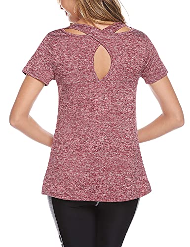 Sykooria Camiseta Deportiva Mujer Fitness de Manga Corta Tops de Yoga Camiseta Holgada Informal Transpirable de Secado Rápido Ropa Deportiva Entrenamiento Atlético