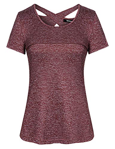 Sykooria Camiseta Deportiva Mujer Fitness de Manga Corta Tops de Yoga Camiseta Holgada Informal Transpirable de Secado Rápido Ropa Deportiva Entrenamiento Atlético