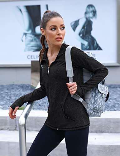 Sykooria Chaqueta Deportiva Mujer Manga Larga Running Sudaderas Mujer con Bolsillos Sudadera Mujer Cremallera y Capucha con Agujeros para los Pulgares S-XXL