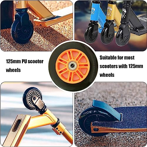 SZAJOR Ruedas PU de Scooter de 125 mm, con rodamientos ABEC - 7, para Scooter de Tres Ruedas, Kit de reemplazo de Ruedas de Scooter de Tres Ruedas,Azul