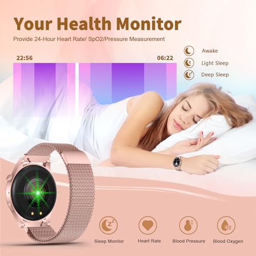 SZHELEJIAM Reloj Inteligente Mujer con Llamadas Bluetooth, 1.43” AMOLED Smartwatch IP67 con Pulsómetro Función Femenina Caloría SpO2 y Sueño, Pulsera Actividad para Android iOS Regalo Mujer Rosa