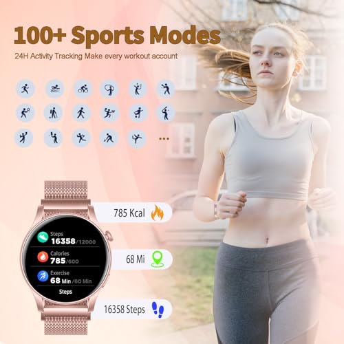 SZHELEJIAM Reloj Inteligente Mujer con Llamadas Bluetooth, 1.43” AMOLED Smartwatch IP67 con Pulsómetro Función Femenina Caloría SpO2 y Sueño, Pulsera Actividad para Android iOS Regalo Mujer Rosa