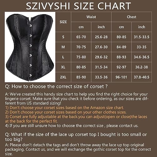 SZIVYSHI Corsé Mujer Sexy con Cordones Para Top de Satén Floral Deshuesado Overbust Body Shaper Bustier (Negro Top, S)