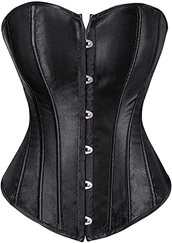 SZIVYSHI Corsé Mujer Sexy con Cordones Para Top de Satén Floral Deshuesado Overbust Body Shaper Bustier (Negro Top, S)