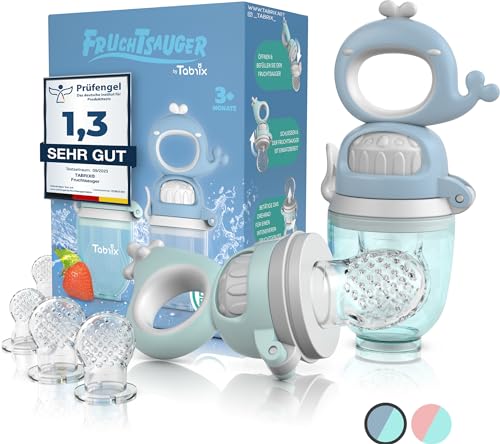 TABRIX® - Alimentador antiahogo bebe, chupete fruta bebe (2x) – sin BPA – con pacifiers de 3 tamaños diferentes