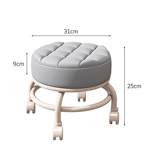 Taburete con ruedas, taburete bajo con ruedas, ruedas de 360 °, silla móvil, taburete con asiento con ruedas de cuero PU, taburete con asiento con ruedas para el hogar, oficina, garaje, tienda, fitn