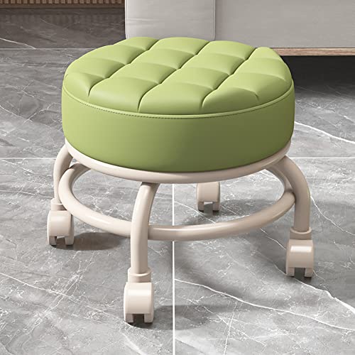 Taburete con ruedas, taburete bajo con ruedas, ruedas de 360 °, silla móvil, taburete con asiento con ruedas de cuero PU, taburete con asiento con ruedas para el hogar, oficina, garaje, tienda, fitn