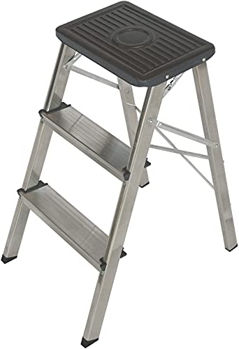 Taburete Plegable Escalera Aluminio 3 peldaños de Tijera Super Resistente hasta 150Kg Acero y alumino Antideslizante Altura de Trabajo hasta 245cm (3 Peldaños)