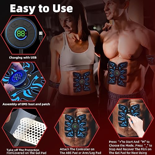 Tacilin Abdominales Electroestimulacion,EMS Electroestimulador Muscular,10 Modos y 39 intensidades USB Recargable ABS Estimulador Eléctrico Abdominal para Hombres Mujeres Abdomen/Cintura/Pierna/Brazo