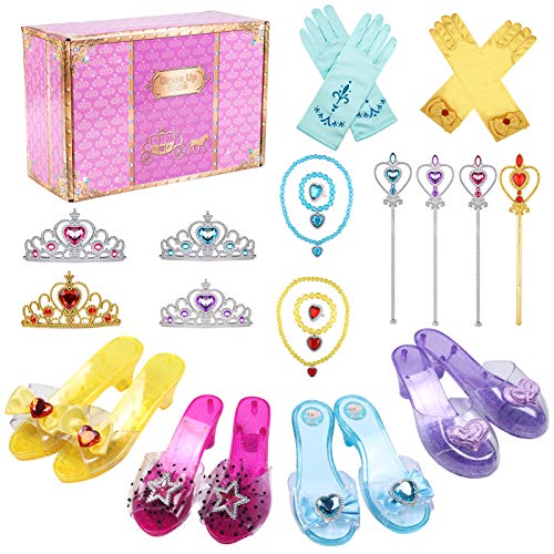 Tacobear Zapatos Princesa Niñas Princesa Disfraz Accesorios con Princesa Collar Corona Guantes Varita Mágica Pulsera Anillo Princesa Joyas para Niñas Carnaval Halloween