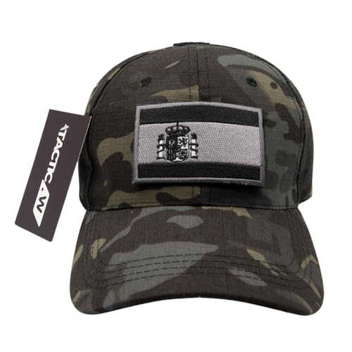 TACTIC.W Gorra Militar Camuflaje con ParcheTáctico Bandera España Gorra Béisbol Hombre para Tiro Caza Pesca Deportes Outdoor Gorra Táctica Multicam (Black)