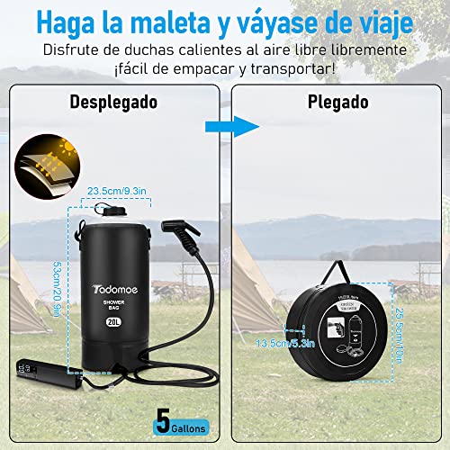 Tadomoe Ducha Portatil, Ducha Camper 5 Galones/20L con Bomba de Ducha Portátil, Bolsa Ducha Camping con Boquilla Práctica, Indicador de Temperatura, Ducha Solar para Playa, Camping, Senderismo, Viaje