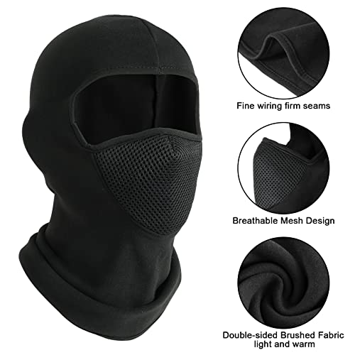 TAGVO Cálido pasamontañas con máscara de Cara Completa con Malla Transpirable, Calentador de Cuello de Lana de Invierno a Prueba de Viento, Gorro de Casco – Tamaño elástico Universal