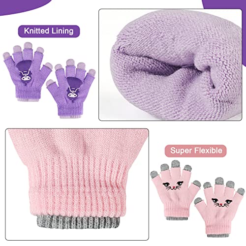 TAGVO Guantes Mágicos de Invierno para Niñas 4 Pares,Invierno Guantes Guantes Calientes Guantes de Dedos para Niños Niñas,Guantes de Punto para Niños Pequeños 5-13 Años