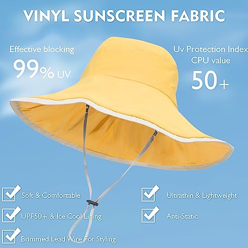 TAGVO Sombrero de Sol con Lazo Grande para Mujer, Anti UV Sombrero ala Ancha Mujer Sombrero de Verano Plegable Protector de Cuello Sombrero de Playa con Barboquejo para Exteriores, Senderismo