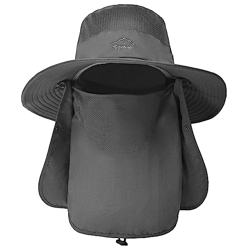 TAGVO Sombrero de Sol con protección para el Cuello, Cara Desmontable, Sombreros de Pesca UPF 50+, Camping Senderismo Caminata Viaje Gorras Plegables Sombrero Bucket - Correa de mentonon Ajustable