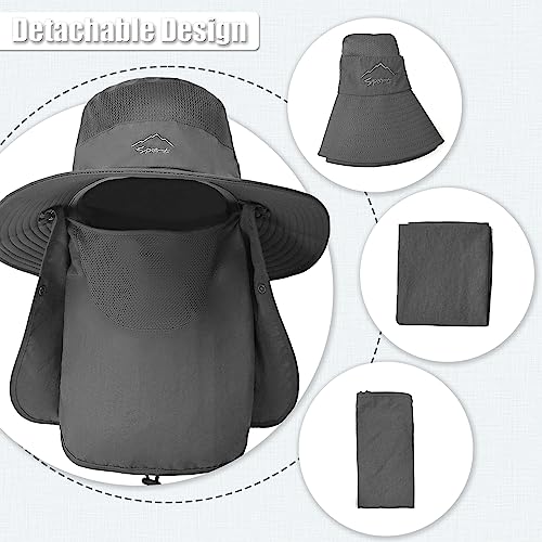 TAGVO Sombrero de Sol con protección para el Cuello, Cara Desmontable, Sombreros de Pesca UPF 50+, Camping Senderismo Caminata Viaje Gorras Plegables Sombrero Bucket - Correa de mentonon Ajustable