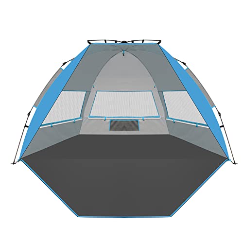 TAGVO Tienda de Playa, Impermeable Portátil Toldo de Playa para 3-4 Personas, Protección Solar UPF 50+ Respirable Carpa para Camping