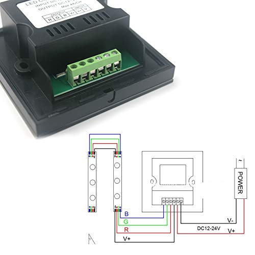 Taikuwu Controlador de panel táctil LED RGB negro 12-24V 288W óptica de diseño de vidrio para tiras de cambio de color 4 pines