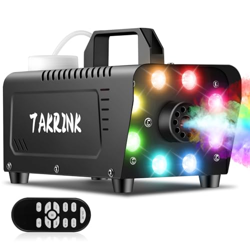 TAKRINK 900W Máquina de Humo Automática con 8 LED 16 Colores RGB Máquina de Niebla con Remoto Inalámbrico Fog Machine Portátil para Fiesta Escenario Discoteca DJ Club Boda