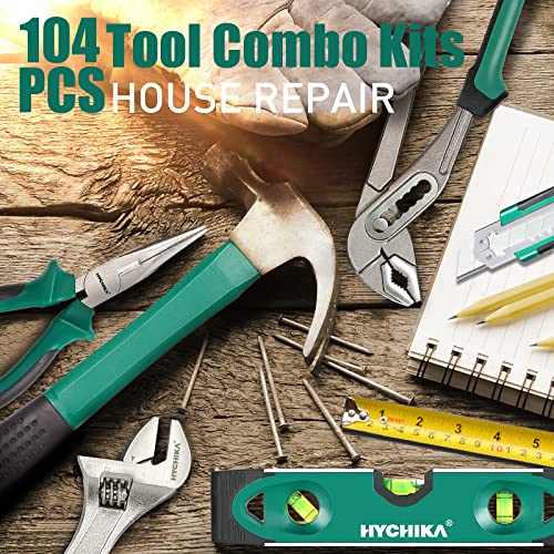 Taladro Atornillador 12V, HYCHIKA 104pcs Taladro Bateria Kit Herramientas Bricolaje, 2.0Ah destornillador electrico, 30N.m Par Máx, 1 Hora de Carga Rápida, Caja Herramientas Completa