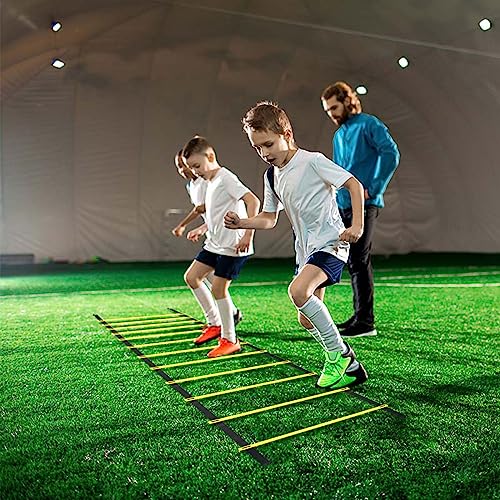 talifoca Accesorios de Entrenamiento de fútbol Agility Ladder 6 M-12 peldaños, Escalera de Entrenamiento de fútbol Escalera de coordinación con 12 Conos y 4 estacas para Entrenamiento