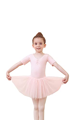 Tancefair, ropa de ballet para niñas, vestido de ballet, leotardo de ballet para niños, ropa de baile de algodón, vestido de baile de manga corta, traje de cuerpo de baile con falda tutú